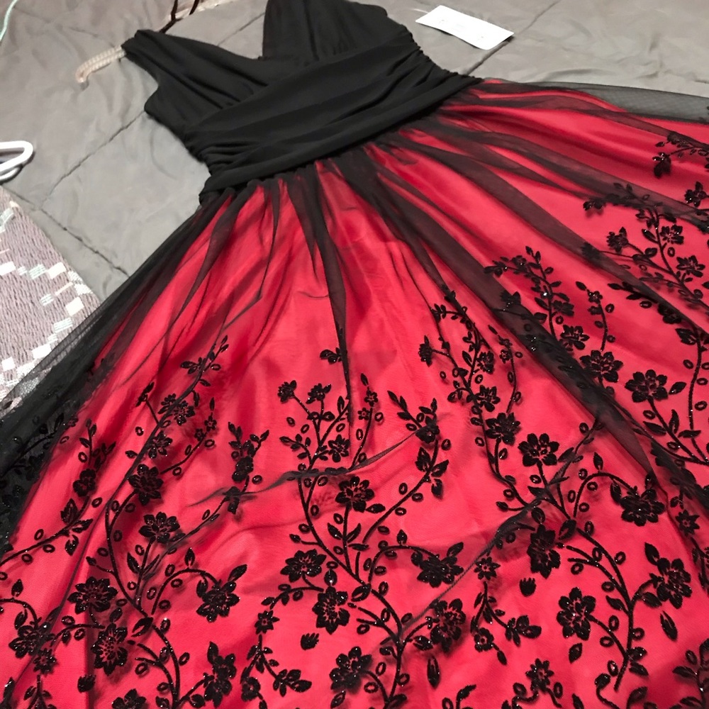 Jessica Howard Black and Red Floral Midi Dress